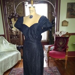 Backless black maxi taffeta & lace dress